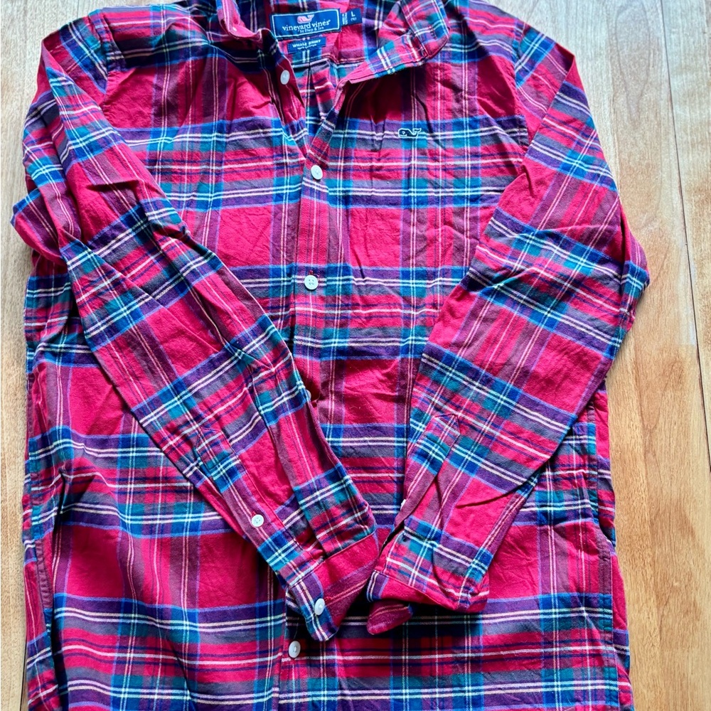 Vineyard Vines Kids,  Red and Blue Holiday Plaid Shirt